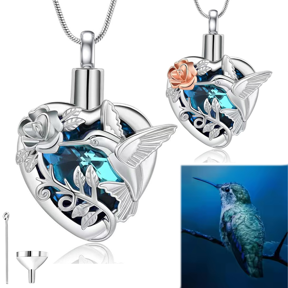 Heart Locket Necklace Photo - Hummingbird Heart Urn Locket Necklace for