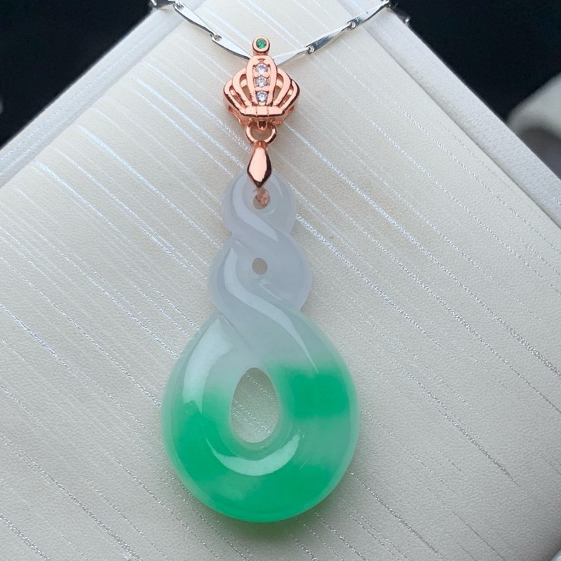 Necklaces - Jade Ice Type with Floating Emeralds,