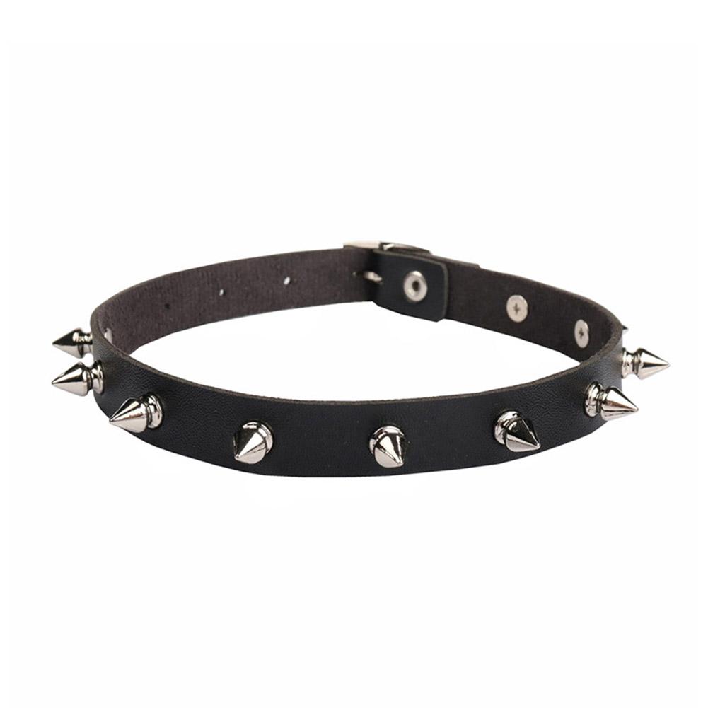 Goth Punk Spike Choker - Black PU Leather Choker Necklace For