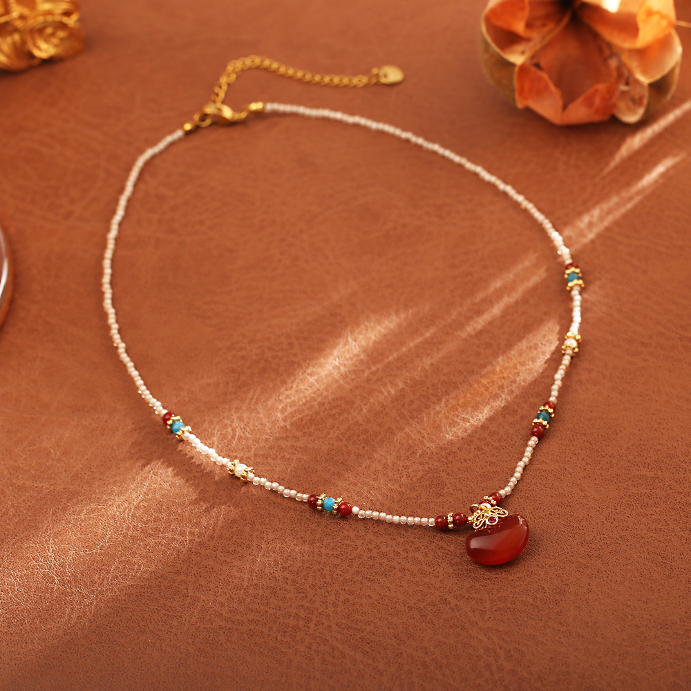 New Chinese Style Natural Red  - Pearl Choker Necklace Vintage 评论和价格