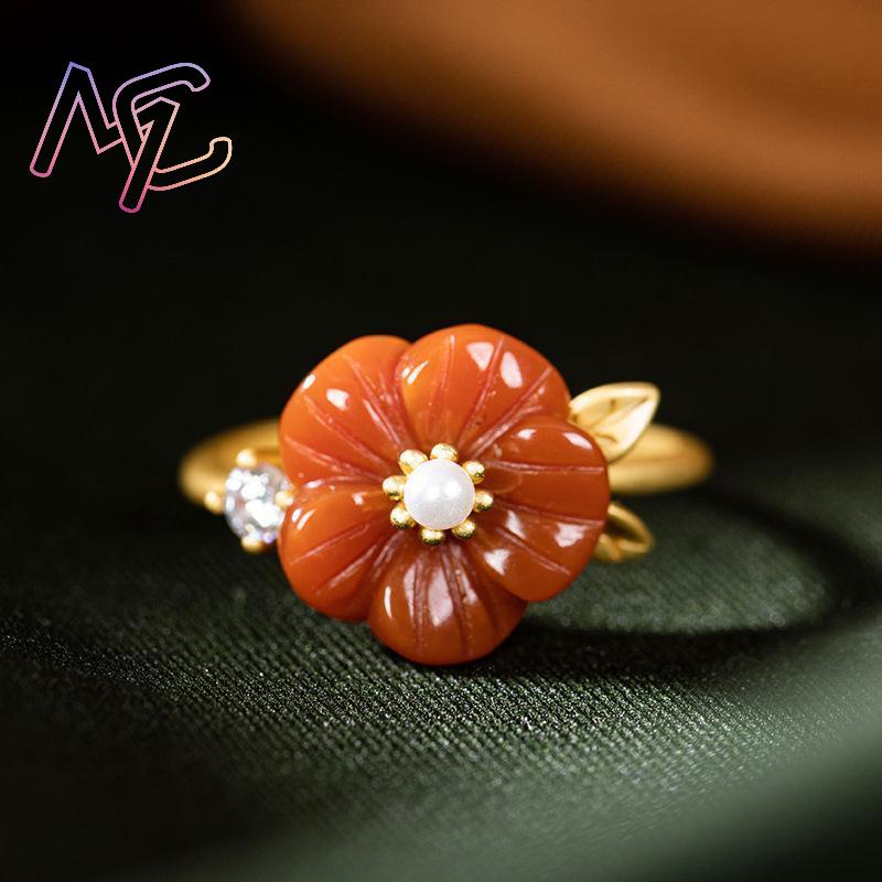Red Natural Jade Flower Rings  - Rings 评论和价格