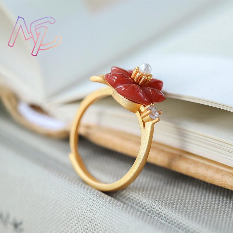Red Natural Jade Flower Rings  - Rings 评论和价格