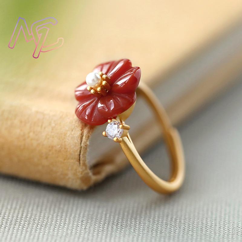 Red Natural Jade Flower Rings  - Rings 评论和价格