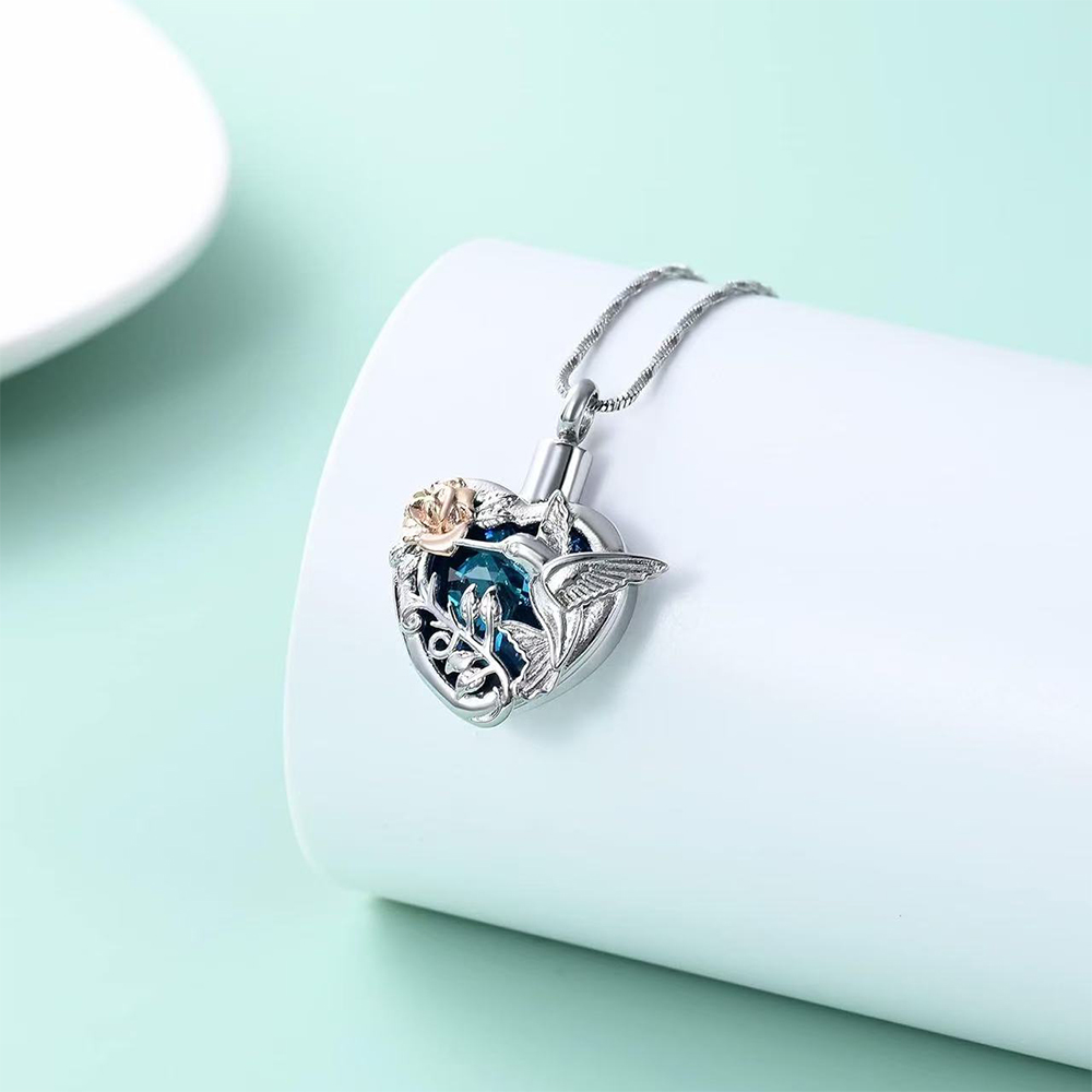Hummingbird Heart Urn Locket N - Heart Locket Necklace Photo 评论和价格