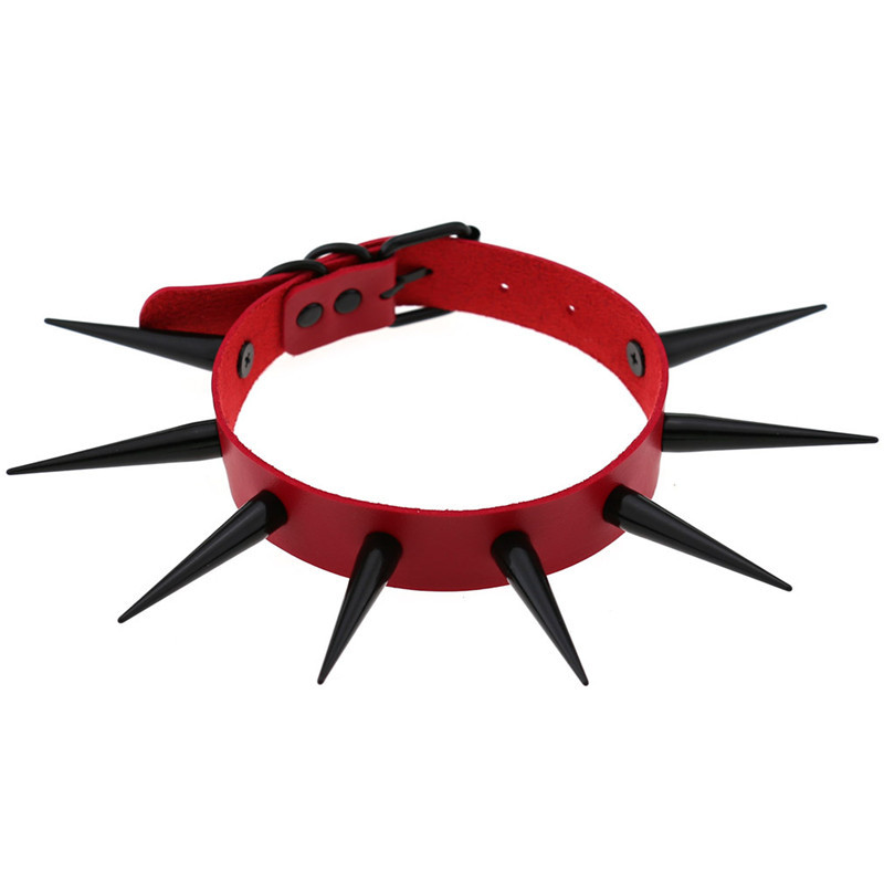 Red Long Spike Choker Punk Col - Goth Punk Spike Choker 评论和价格