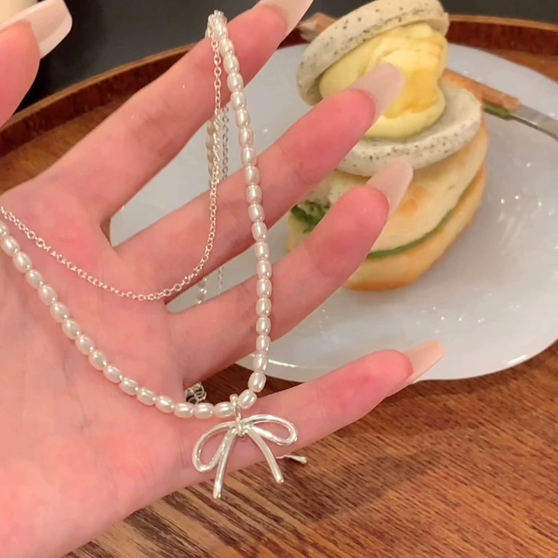 Fashion Vintage Bowknot Pendan - Pearl Choker Necklace Vintage 评论和价格