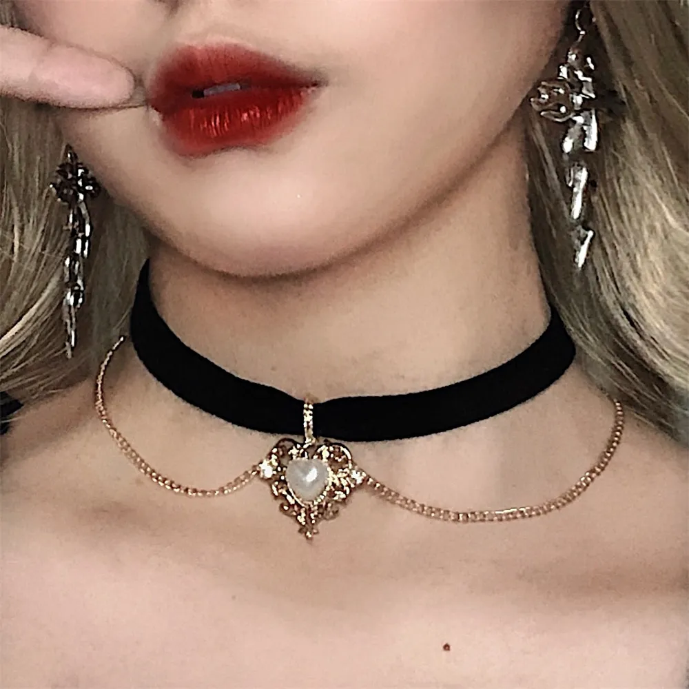 Vintage Velvet Chain Choker Ne - Pearl Choker Necklace Vintage 评论和价格