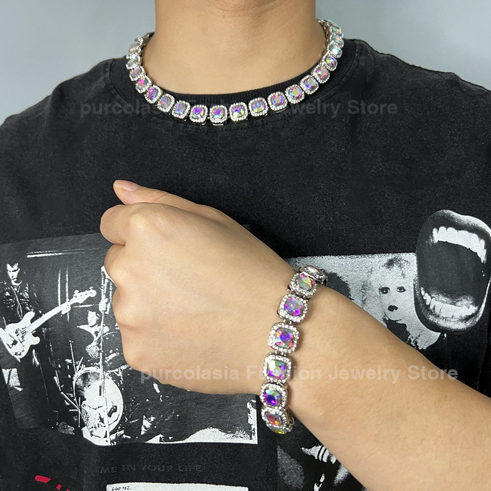 Brilliant Multi Colors Iced Ou - Cuban Link Chain 12Mm 评论和价格