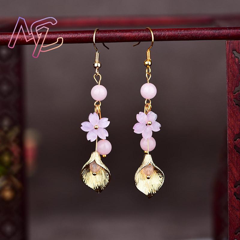 Pink Natural Jade Flower Earri - Earrings 评论和价格