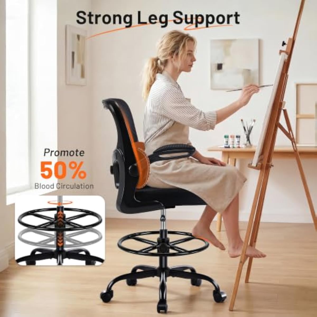 Ergonomic Drafting Chair with  - Rings 评论和价格
