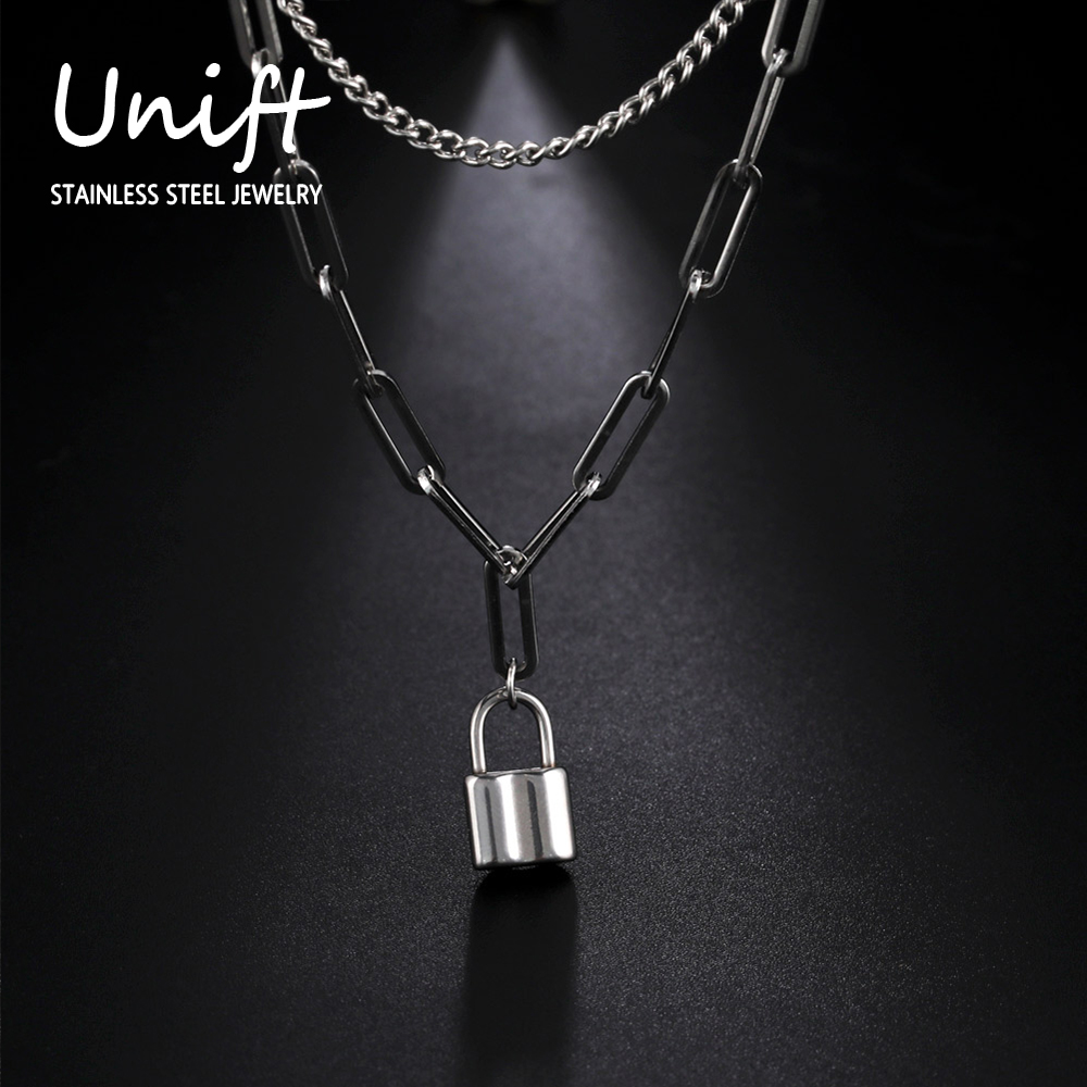 Unift Aesthetic Padlock Pendan - Layered Pendant Necklace Aesthetic 评论和价格
