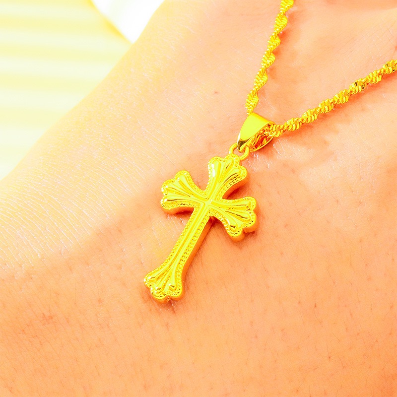 9999 24K genuine gold classic  - Cross Pendant Necklace Gold 评论和价格