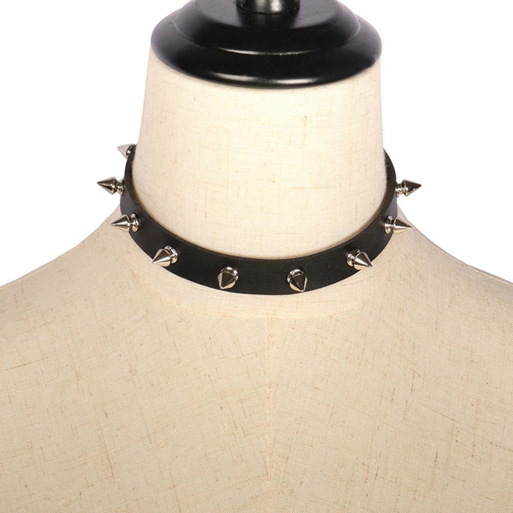 Black PU Leather Choker Neckla - Goth Punk Spike Choker 评论和价格